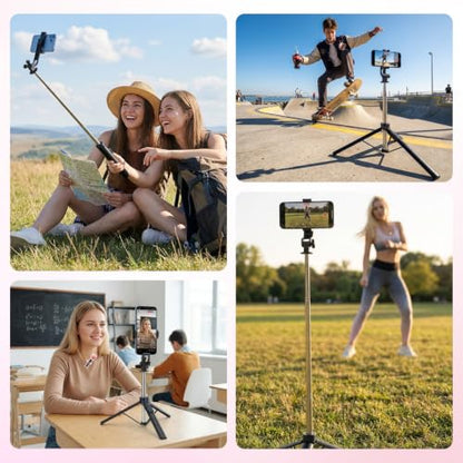 Content Creator Vlogging Kit,70inch Selfie Stick Tripod with Light and Wireless Microphones,Content Creator Essentials for iPhone/Android,Phone Tripod for Tiktok &YouTube Starter Kit