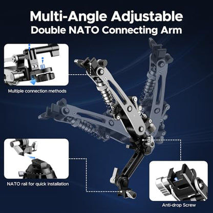 EMART Shock Absorber Arm Car Camera Mount for Action Camera, Featuring 6" Vacuum Car Suction Cup, Qick Release NATO Rail, Hydraulic Boom Arm Compatible with DJI Osmo Pocket 3, Insta360, GoPro, iPhone - size: 6 inch Shock Absorber Arm