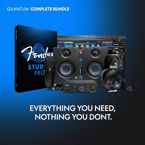 Fender Quantum Complete Recording Bundle with Quantum LT2 USB Interface, Mic, Speakers, Headphones & Recording Software | All-in-One Bundle for the Guitarist, Vocalist & Podcaster