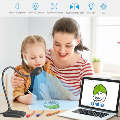 Document Camera for Teachers, Doc Camera, USB Visualizer with LED Light, Auto Focus, Image Invert, Fold, For Mac OS, Windows, Chromebook