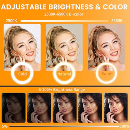 22" Foldable Ring Light with Stand 75" Tripod & Lockable Wheel/LED Display, for Live Tattoo Makeup Video Recording Barber Photography - size: 22 inch