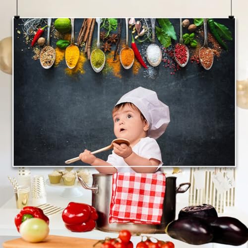 10x6.5ft Condiment Spice Backdrop Scoop Colorful Condiment Seasoning Food Cooking Material Black Plate Photography Background Party Conference Cuisine Video Studio Photo Props Polyester - size: 10x6.5ft-polyester
