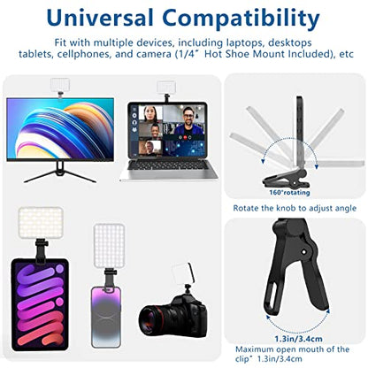 ALTSON 60 LED Portable Selfie Light Video Conference Lighting with Clip & Camera Tripod Adapter Rechargeable 2200mAh CRI 97+, 3 Light Modes for Phone iPhone Webcam Laptop Photo Makeup - color: Black