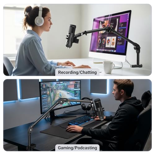 Microphone Boom Arm,Adjustable Mic Stand with 3/8" & 5/8" Adapter, Heavy-Duty Suspension Boom Arm for Streaming, Podcasting,Recording, Compatible with Blue Yeti, HyperX QuadCast, Most Condenser Mics