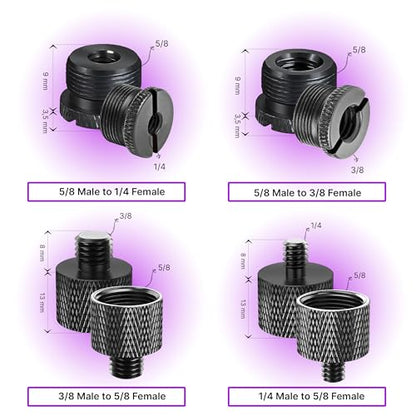 IXTECH Mic Stand Adapter Set 8 pieces Metal Microphone Stand Screw Thread Adapter 5/8 Female to 3/8 Male 3/8 Female to 5/8 Male 5/8 Female to 1/4 Male 1/4 Female to 5/8 Male Tripod Adapter ADP03A Blck - color: Black