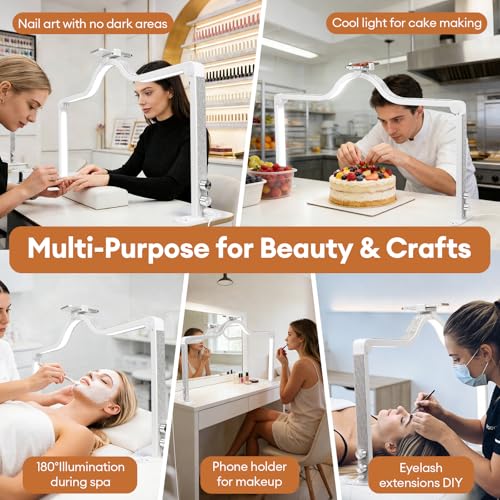 Arch Half Moon Light - Nail Lamp for Desk Foldable Nail Tech Light | Professional 34 inch 420 LED Beads Adjustable Brightness 3 Color Temperature for Manicure Crafting (White) - color: White