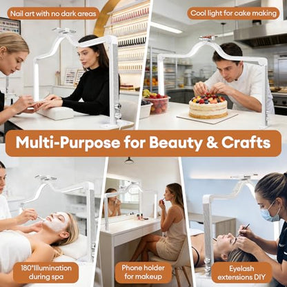 Arch Half Moon Light - Nail Lamp for Desk Foldable Nail Tech Light | Professional 34 inch 420 LED Beads Adjustable Brightness 3 Color Temperature for Manicure Crafting (White) - color: White