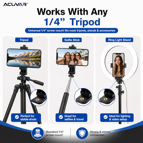 Acuvar 2-Pack Phone Tripod Mount for iPhone & Android, Universal Smartphone Holder Adapter with 1/4” Screw, 360° Rotating Vertical & Horizontal Clamp for Tripods, Ring Lights, Selfie Sticks - style: 4) 2 Pack Rotating Phone Mount