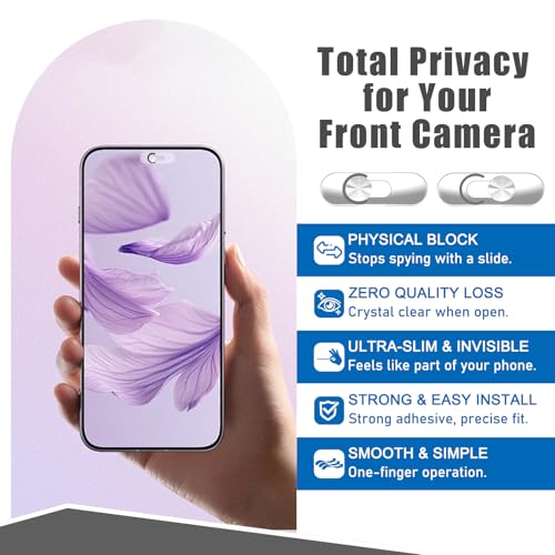Front Camera Cover Compatible for Smartphones,Webcam Cover Compatible for Pixel/Galaxy/iPad,Protect Privacy and Security,Camera Slide Protection,2 Pack-Silver - color: Silver