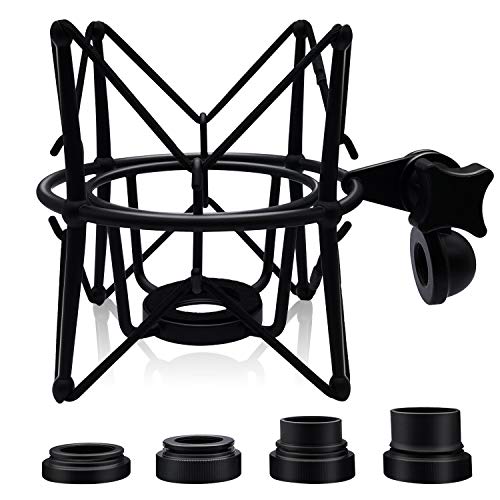 Microphone Shock Mount Mic Holder - Anti Vibration Spider Shockmount Compatible with Many Condenser Mics Like AT2020 MXL 770 MXL 990 Samson G Track Pro Rode Procaster NT1-A Neumann U87 etc. - color: black