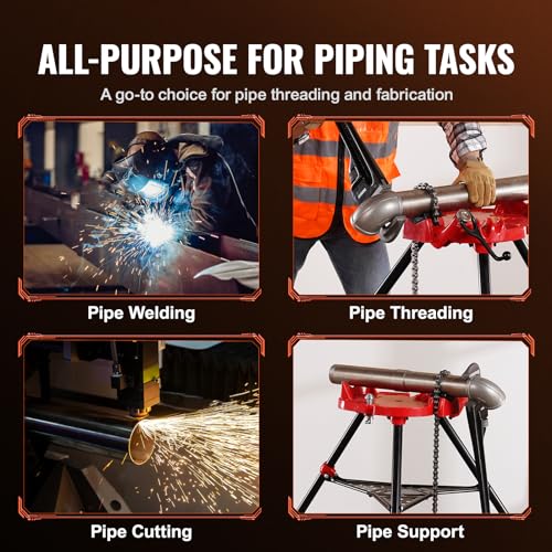 Mophorn 460-6 Tripod Pipe Chain Vise 1/8"-6" Capacity,Pipe Stand Portable Foldable Steel Legs,Pipe Stands w/Tool Tray, Tripod Stand Chain Vise Ideal for a Variety of Pipe Materials