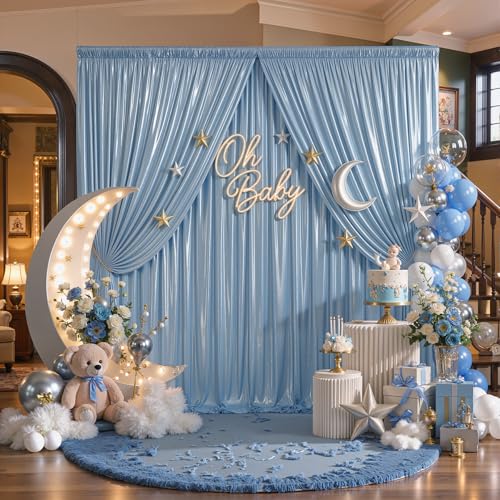 10ftx10ft Blue Sequin Backdrop Curtain Panels for Parties, Wrinkle Free Glitter Photo Backdrop Drapes 2 Panels Shimmer Back Drop Cloth for Wedding Birthday Christmas Photography Background - color: Blue, size: 5ftx10ft(2 Panels)