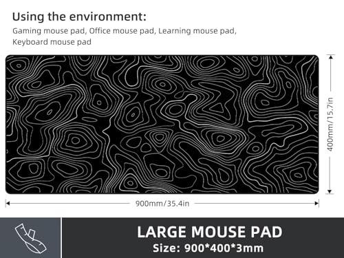 Rinaze Extra Large Gaming Mouse Pad with Black Topographic, XXL Mousepad, Big Mouse Mat Desk Pad, Non Slip Keyboard Pad for Gaming Computer Laptop PC Office Desk Accessories - color: Black