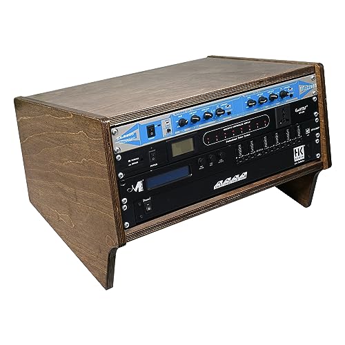 Sound Town DIY 4U Angled Desktop Turret Studio Rack with Solid Baltic Birch Plywood, Weathered Brown, Assembly Required (SDRK-Y4SLB) - size: 4U, Weathered Brown