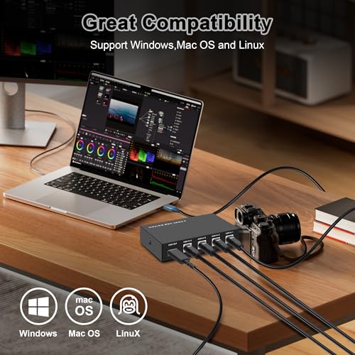 USB2.0 Printer Sharer Switcher, 4 Port USB B Print Selector Switch Adapter 4 in 1 Out Printer Splitter Hub for Printer Scanner Camera Keyboard