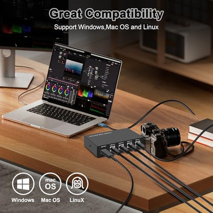 USB2.0 Printer Sharer Switcher, 4 Port USB B Print Selector Switch Adapter 4 in 1 Out Printer Splitter Hub for Printer Scanner Camera Keyboard