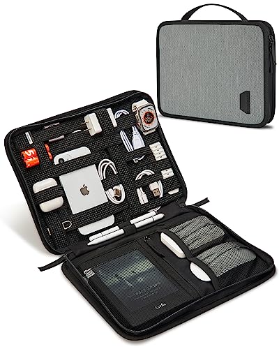 BAGSMART Water-Resistant Tech Organizer Bag for Electronics Accessories, Travel Storage Case Compatible with 12.9" Tablet, Charging Cable, Power Bank, Earphone, Grey