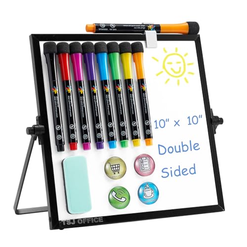 Small Magnetic Desktop White Board – Portable Mini Easel Dry Erase Whiteboard for Students Double Side to Do List Dry Erase Board with Stand for Office, School, Home 10 x 10 inches - color: Black, size: 10"x10"