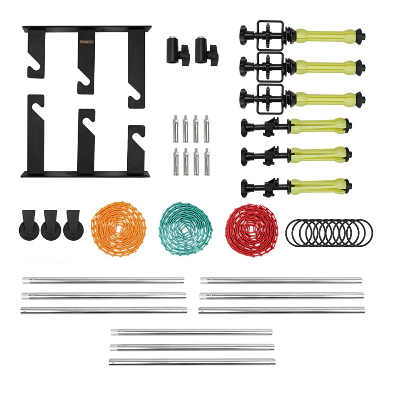 Photography Backdrop Roller Support System, 3 Rollers, 120-inch Stainless Steel Crossbars, Wall/Celing/Light Stand Backdrop Mount, Background Support - color: Red/Yellow/Green Plastic Chain+120inch Crossbars