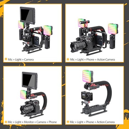 Zeadio Camera Handheld Stabilizer with Aluminum Smartphone Video Cage Rig, Triple Cold-Shoe Handle Grip, Compatible with All Camera Action Camera DSLR Smartphones - style: Standard