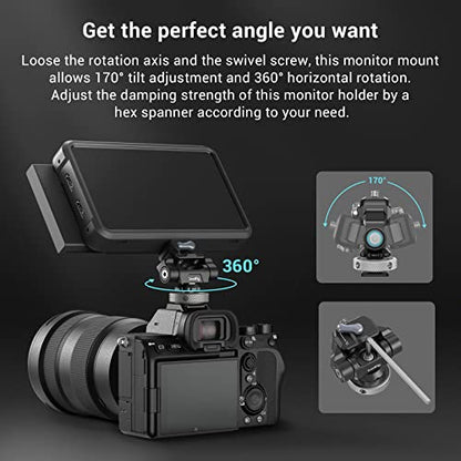 SmallRig Quick Release Camera Monitor Mount with Cold Shoe, Supports Swivel 360° and Tilt 170° Adjustable, Drop-in HawkLock Camera Hot Cold Shoe Monitor Holder for 5" & 7" Monitor - 3514C