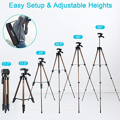 Endurax 60'' Tripod for Camera Canon Nikon DSLR, Camera Phone Tripod with Universal Holder, Carry Bag, Max. Load 6.6 lbs - style: With Quick Release Plate-Bronze