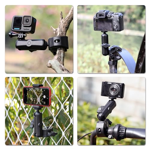 SOONSUN Super Clamp Mount with Dual 360° Ball Heads & Phone Holder, Heavy-Duty Camera Clamp Mount for GoPro Hero 13 12 11 10 9, Insta360, DJI Osmo, DSLR, Smartphones & Action Cameras