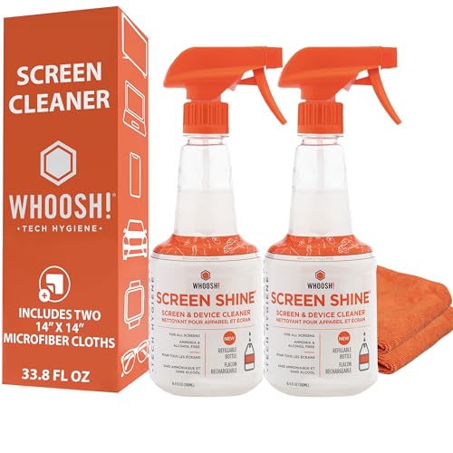 WHOOSH! Pro 16.9 fl oz Refillable TV Screen Cleaner & Microfiber Cloth - Streak-Free Cleaner for Flat Screens, OLED, LCD, Smart TV, Monitors - Non-Toxic, Odorless - Electronics Cleaning Kit, Set of 2 - size: 16.9 Fl Oz (Pack of 2)