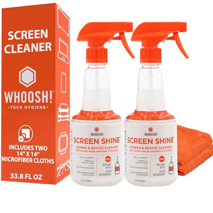 WHOOSH! Pro 16.9 fl oz Refillable TV Screen Cleaner & Microfiber Cloth - Streak-Free Cleaner for Flat Screens, OLED, LCD, Smart TV, Monitors - Non-Toxic, Odorless - Electronics Cleaning Kit, Set of 2 - size: 16.9 Fl Oz (Pack of 2)
