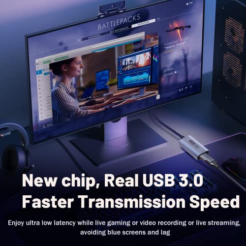 GUERMOK Video Capture Card, USB3.0 HDMI to USB-C Capture Device, Stream & Record at 2K@30FPS 1080P@60FPS, Compatible with iPad Mac OS Windows, Quest 3, OBS, Zoom, PS5/4, Switch, Xbox (Gray) - color: Gray