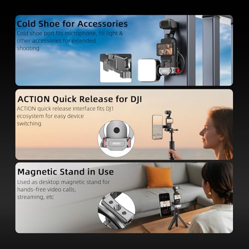 BRDRC Pocket 3 4 Magnetic Mount, Phone Holder for MagSafe Aluminum Alloy Magnet Expansion Adapter with Cold Shoe for DJI OSMO Pocket 3 4 Creator Combo/For Xtra Muse accessories (with Protective Cover)