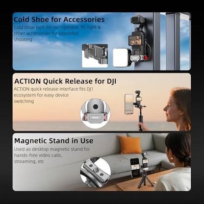 BRDRC Pocket 3 4 Magnetic Mount, Phone Holder for MagSafe Aluminum Alloy Magnet Expansion Adapter with Cold Shoe for DJI OSMO Pocket 3 4 Creator Combo/For Xtra Muse accessories (with Protective Cover)
