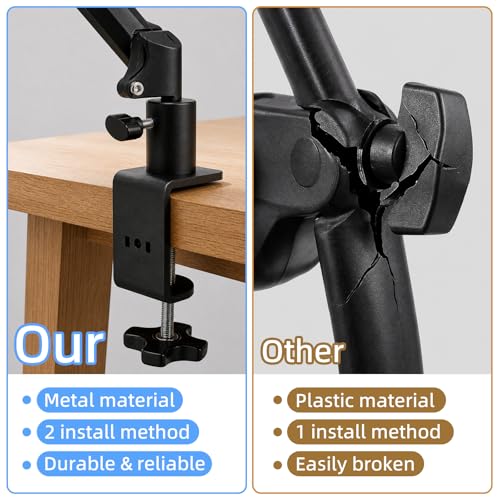 Microphone Boom Arm Desk C-Clamp, 2-Way Mount Universal 12mm Desk Mount Clamp, Heavy-Duty No-Drill Mic Stand Clamp, Fits Up to 2.17"/55mm Thick Desks for Mic, Lamp, Phone/Tablet - size: XZ007