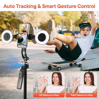 Vlogging Kit for iPhone/Android, 70”Auto Face Tracking Tripod Auto-Open Tripod Stand for iPhone with Light, Wireless Microphones with Remote, YouTube Starter kit for TikTok, Vlogging