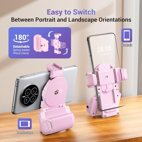 Phone Camera Grip Smartphone Photography Shooting Clip with Tripod Mount & Detachable Wireless Shutter Remote Control, Phone Selfie Grip Handle Stand for iPhone Samsung Android Phone Vlog Video Pink - color: Pink