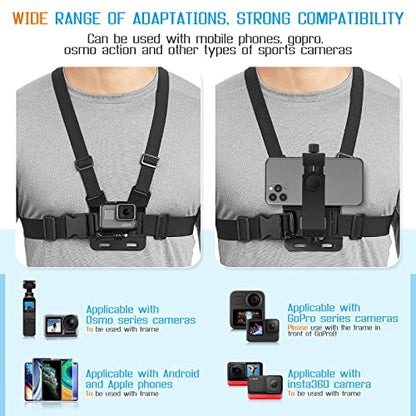 Phone Chest Strap Mount for POV/VLOG Videos, Chest Harness Holder Compatible with iPhone 13 12 11Pro Max Plus,Samsung,GoPro Hero 9, 8, 7, 6,AKASO,Action Camera and Cell Phone Video Shoot Accessories 1