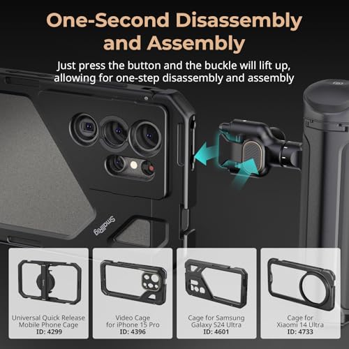 SMALLRIG Wireless Control Side Handle for SMALLRIG Quick Release Phone Cages, Aluminum Handle Grip with Infinite Rotation, Quick Release Adapter, Remote Control Module and Built-in Cold Shoe - 4402B - size: 4402B (With Wireless Control)