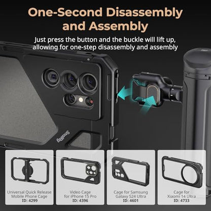 SMALLRIG Wireless Control Side Handle for SMALLRIG Quick Release Phone Cages, Aluminum Handle Grip with Infinite Rotation, Quick Release Adapter, Remote Control Module and Built-in Cold Shoe - 4402B - size: 4402B (With Wireless Control)