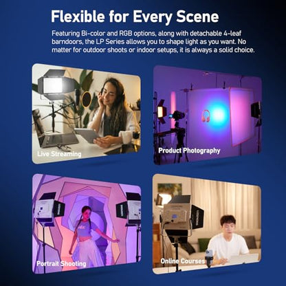Godox LP400 RGB LED Panel Video Light Kit with App Control&Stand/Bag, 2 Pack 36W Studio Lights with 1800K-10000K/CRI 96+/TLCI 96+/14 FX Modes for Game Streaming YouTube Photography (2 Pack) - color: 2 Pack