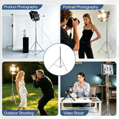 WELLMAKING Stainless Steel Photography Studio Light Stand 12.5ft/380cm.Spring Cushioned Heavy Duty Tripod Stand, 1/4” Screw Adapter & tilt Swivel Mount, for Strobe, Video Light, Ring Light,Softbox - size: 12.5ft