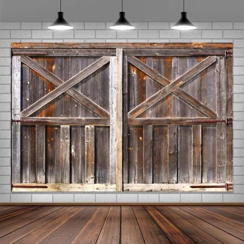 Wooden Barn Door Backdrop Background for Photography Garage Door Photo Backdrop Wood Farmhouse for Photoshoot Background Screen Rustic Wooden Video Recording Parties Curtain 6 x 4 ft Brown - color: Brown, size: 6x4ft
