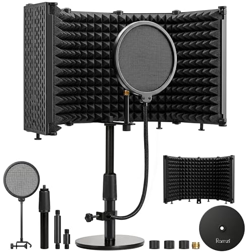 Microphone Stand With Isolation Shield,Recording Studio Equipment With Pop Filter,Heavy-Duty Desktop Stand, Foldable Mic Shield With Sound Insulation For Recording Studio, Podcasts,Broadcasting - size: w/Desktop