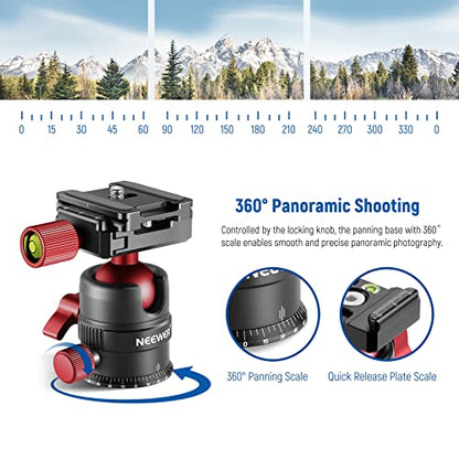NEEWER Tripod Head, 360° Rotating Panoramic Ball Head with 1/4” Quick Shoe Plate for Tripod Monopod Slider DSLR Camera Camcorder, Max Load up to 5kg/11lb – GM28 - style: GM28