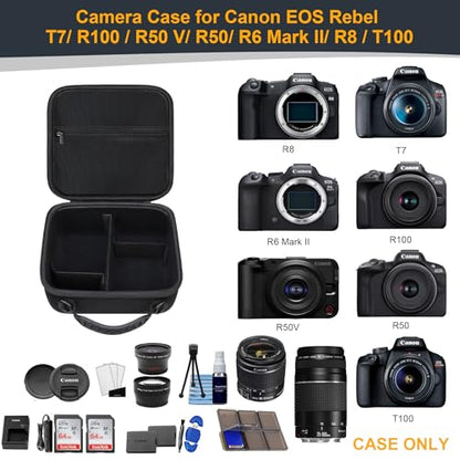 RAIALL Camera Case for Canon EOS Rebel T7/R50/R50V/R100/R5/R6 Mark II/R7/ R8/R10/RP/T6/Sony ZV-E1/Nikon D7500 DSLR Camera, Hard Carrying Case Protective Travel Bag Fits Lens, Tripod, Batteries, Black - color: Black