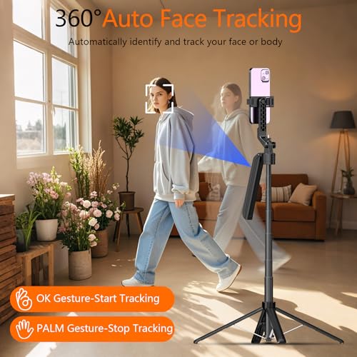 Auto Face Tracking Self Stick Tripod for iPhone with 10" Ring Light Hands-Free 360°Adjustable 70.9 Inch Smart Phone Stand with Remote for Content Creator Vlog Video Recording - size: Tracking Tripod with 10" Ring Light