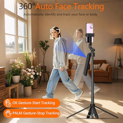 Auto Face Tracking Self Stick Tripod for iPhone with 10" Ring Light Hands-Free 360°Adjustable 70.9 Inch Smart Phone Stand with Remote for Content Creator Vlog Video Recording - size: Tracking Tripod with 10" Ring Light