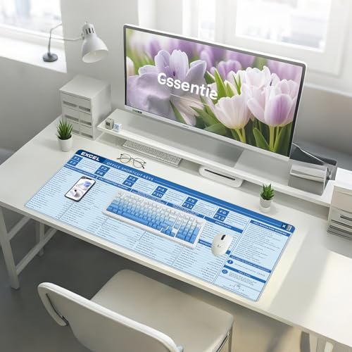 Baziabbo Office Desk Mat, Excel Cheat Sheet Keyboard Mat, Excel Shortcut Desk Pads,Non-Slip Excel Mousepad with Stitched Edges for Computer (Sheet Blue) - color: Sheet Blue