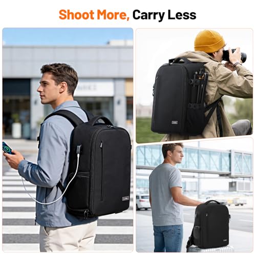 Cwatcun DSLR Camera Backpack，Large DSLR Camera Bag with 17" Laptop Compartment, Waterproof & Tripod Ready - color: Black, size: 2.0 X Large