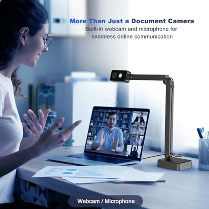 4K Document Camera for Teacher and Classroom, 8MP USB Webcam & Visualiser | A4 A3 Document, Doc Cam with Foldable Alloy Stand, Auto focus, LED Light & Mic, Work with Zoom, Mac, Windows, Chromebook
