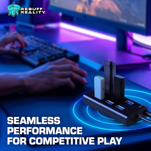 Rebuff Reality 7 Port USB Hub, Dongle USB 3.0 Hub for Wireless Interference Reduction for Gaming, Stable Connection & Lag-Free for Mouse, Keyboard, Headset, Compatible with PC, Mac, Xbox, PlayStation - size: 7-PORT